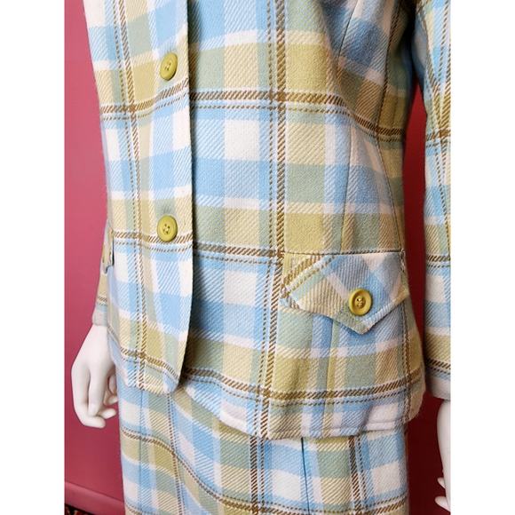 Vintage 1960's Deadstock Plaid in Blue, White, Yellow Skirt Suit | XS to Small - Picture 12 of 14